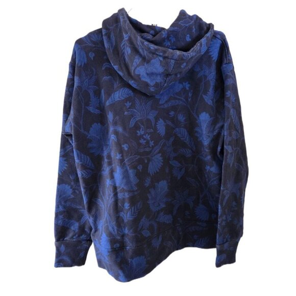 Tucker Men's Retro Blue Black Tropical Pocketed Zip Up Hooded Heavyweight Jacket - Picture 2 of 3